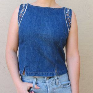 VTG Signature Gordon & James Denim Embroidered Top